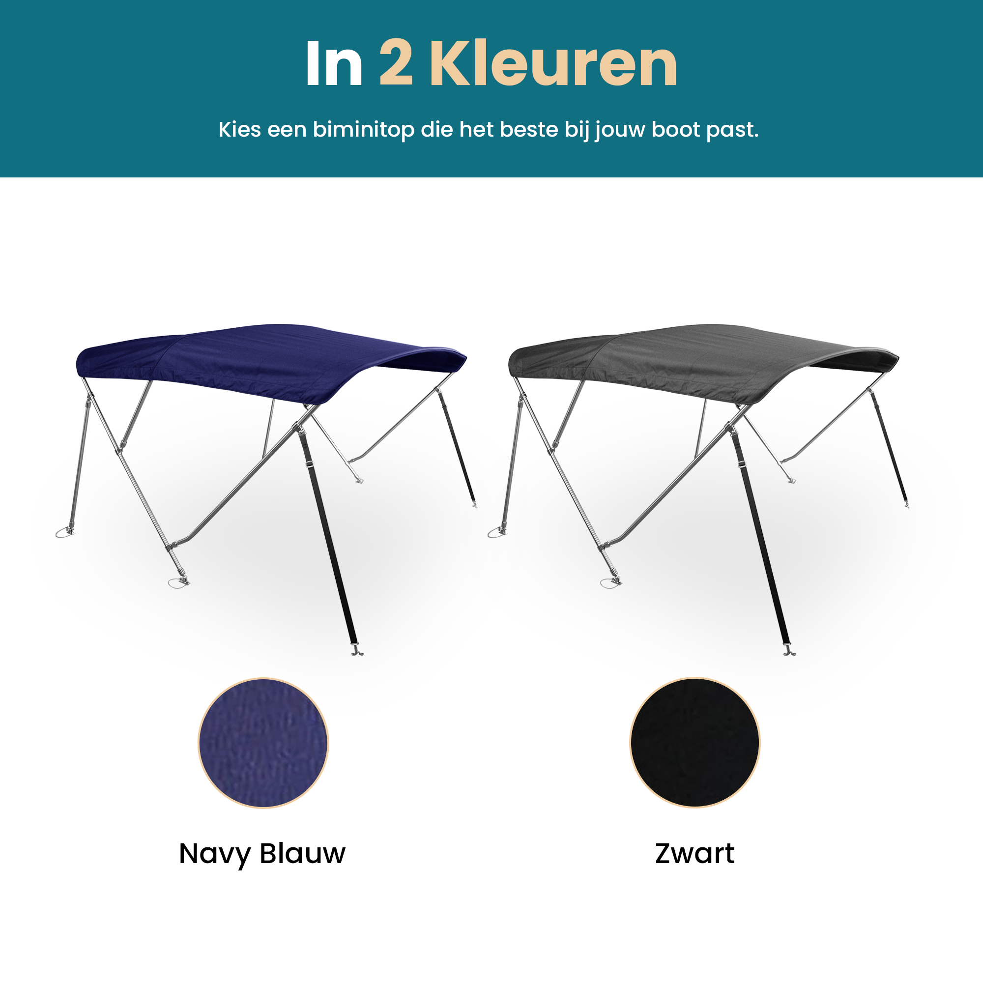 3 boog Biminitop - RVS - Hoogte 117 cm - Lengte 220 cm