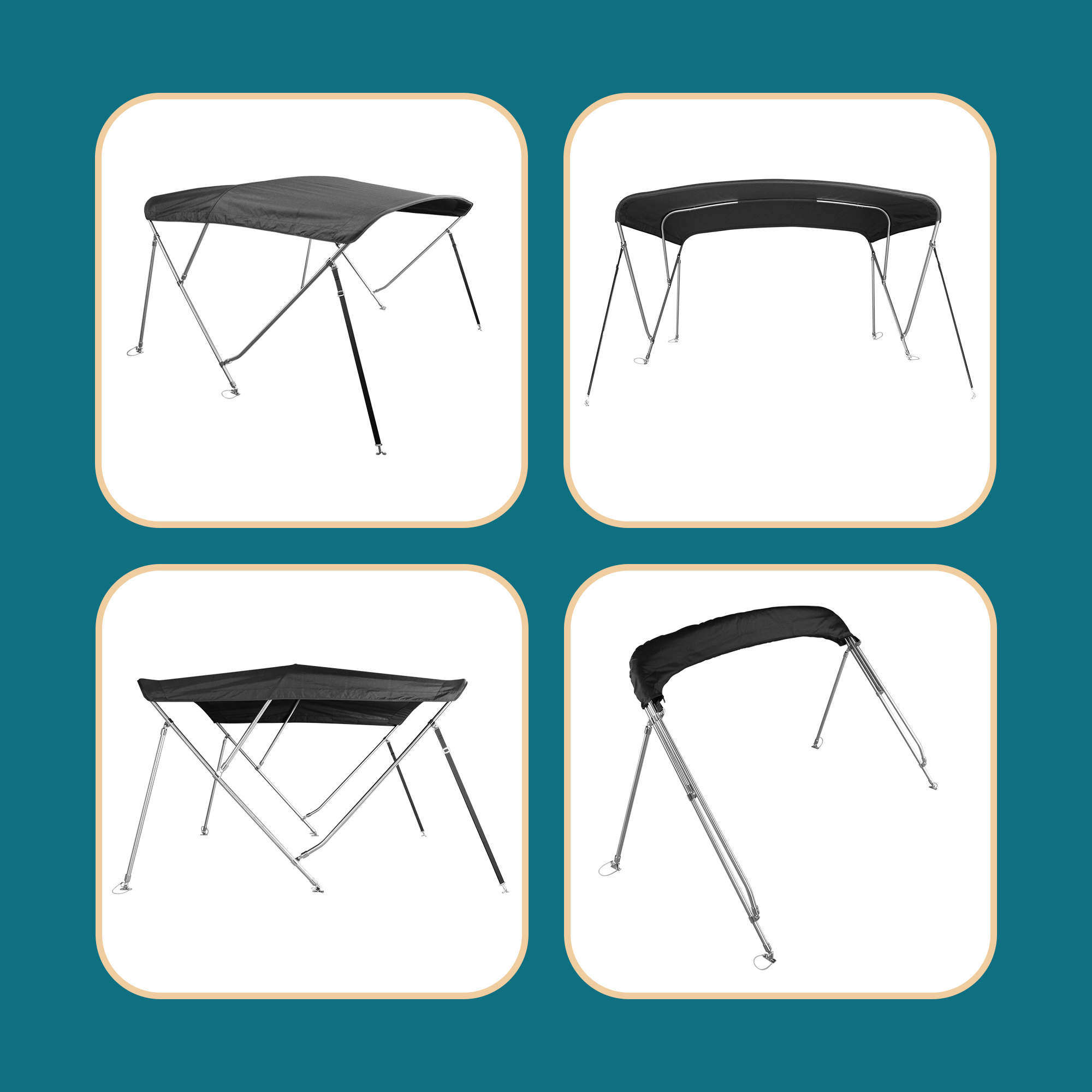 3 boog Biminitop - RVS - Hoogte 117 cm - Lengte 220 cm