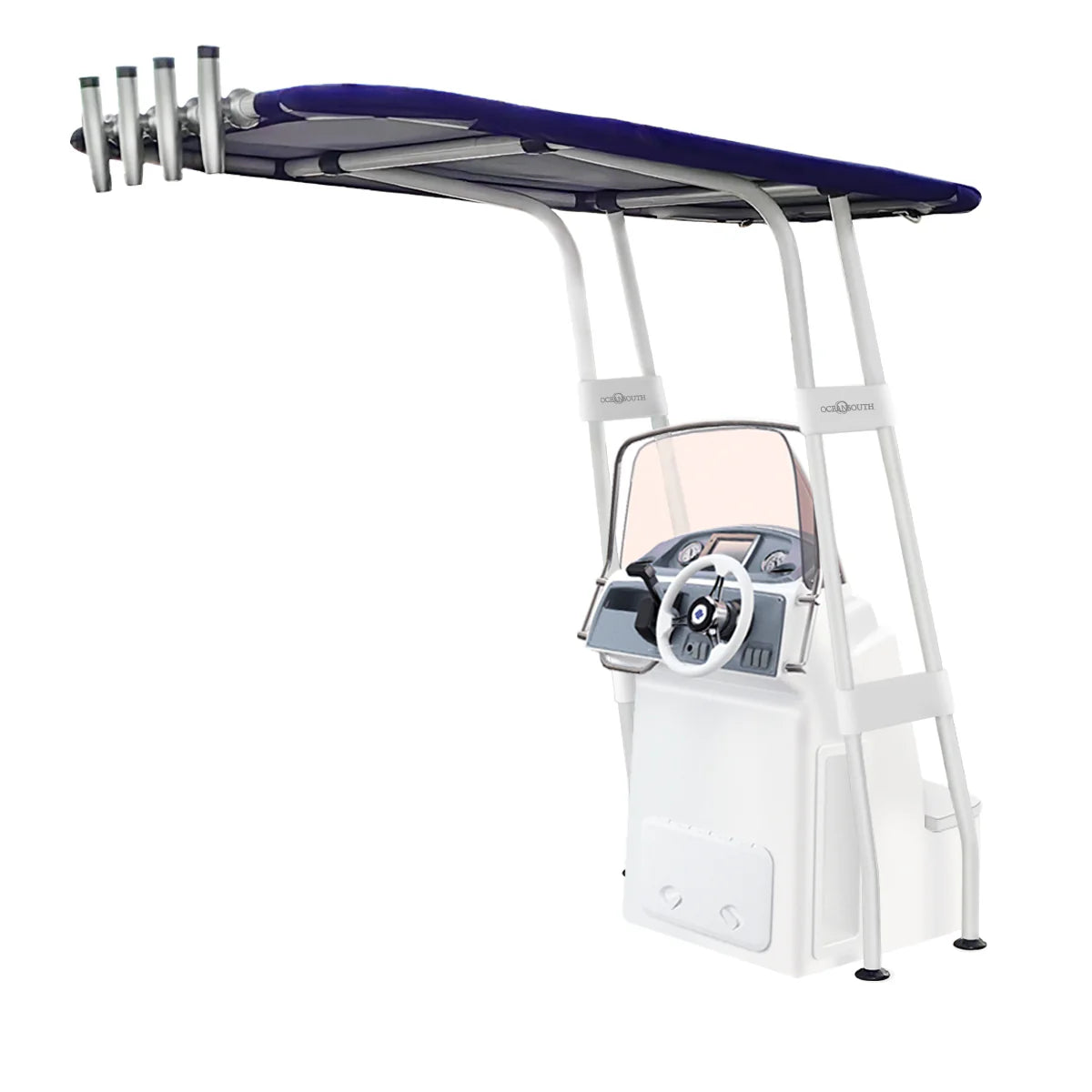 Heavy Duty T-Top - Wit gecoat aluminium - Dekmontage - blauw doek