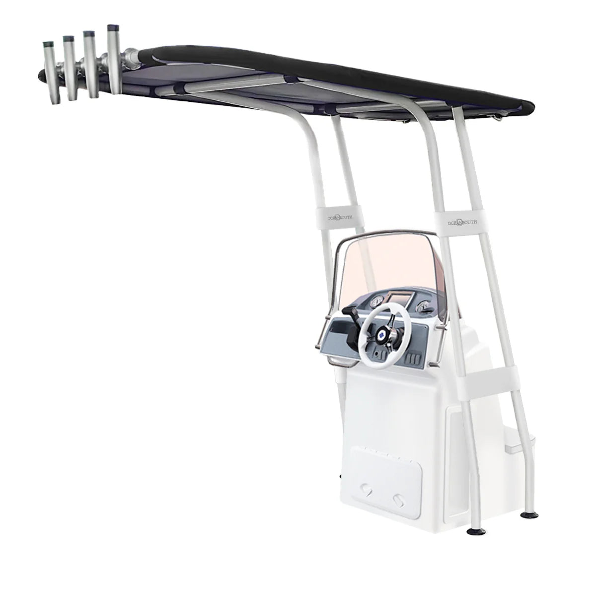 Heavy Duty T-Top - Wit gecoat aluminium - Dekmontage - zwart doek