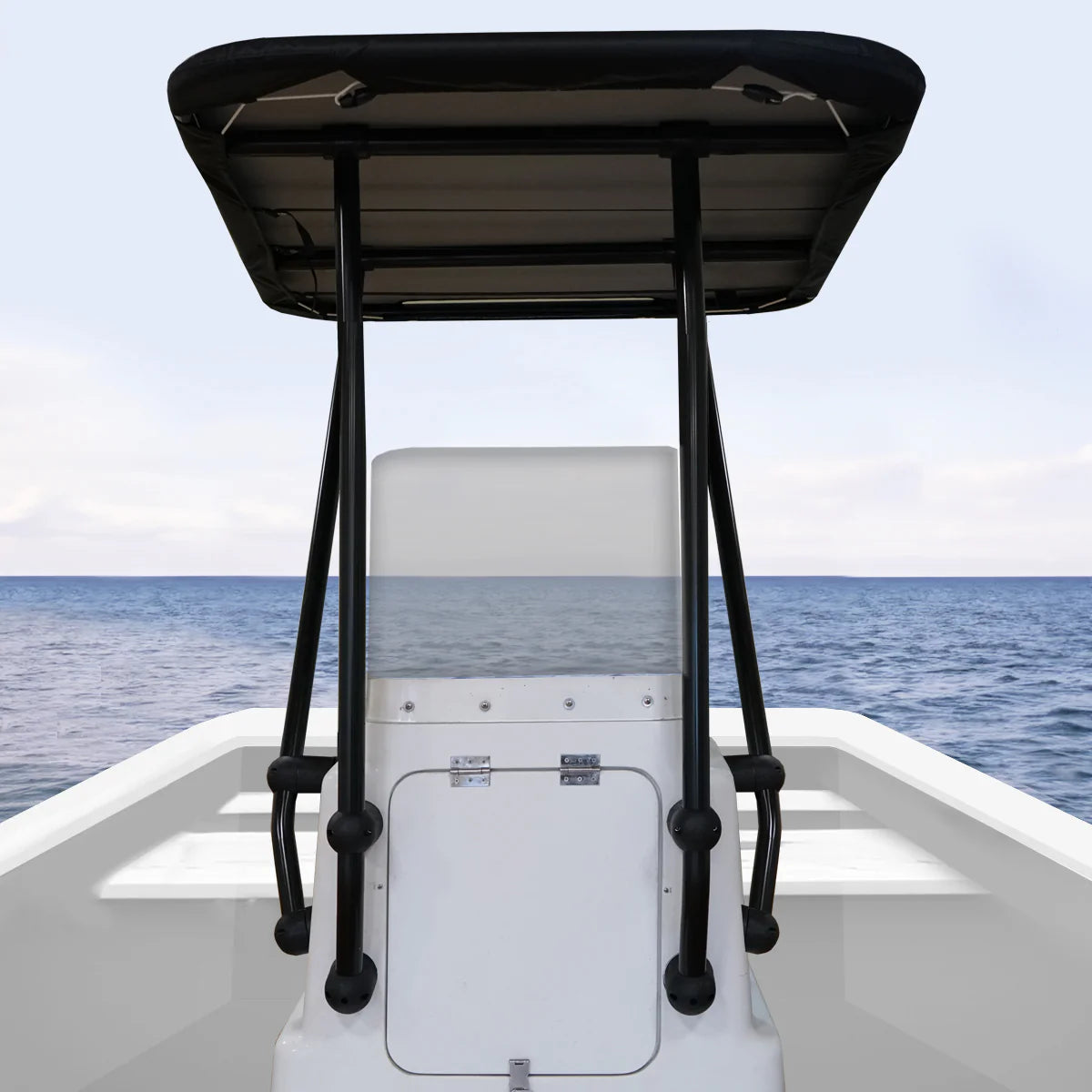 Heavy Duty T-Top - Zwart gecoat aluminium - Montage aan concole - Zwart doek - vooraanzicht