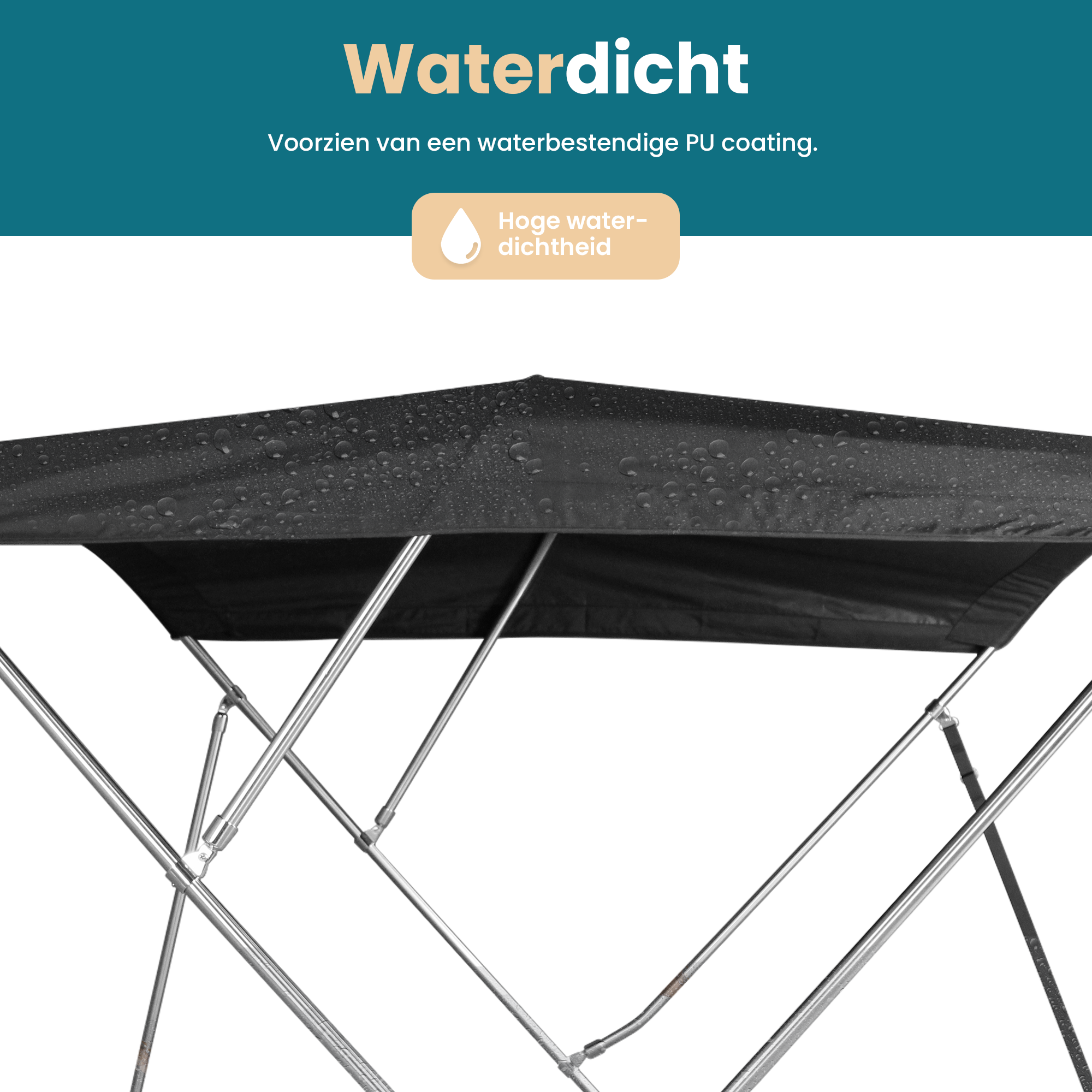 3 boog Biminitop - RVS - Hoogte 117 cm - Lengte 220 cm