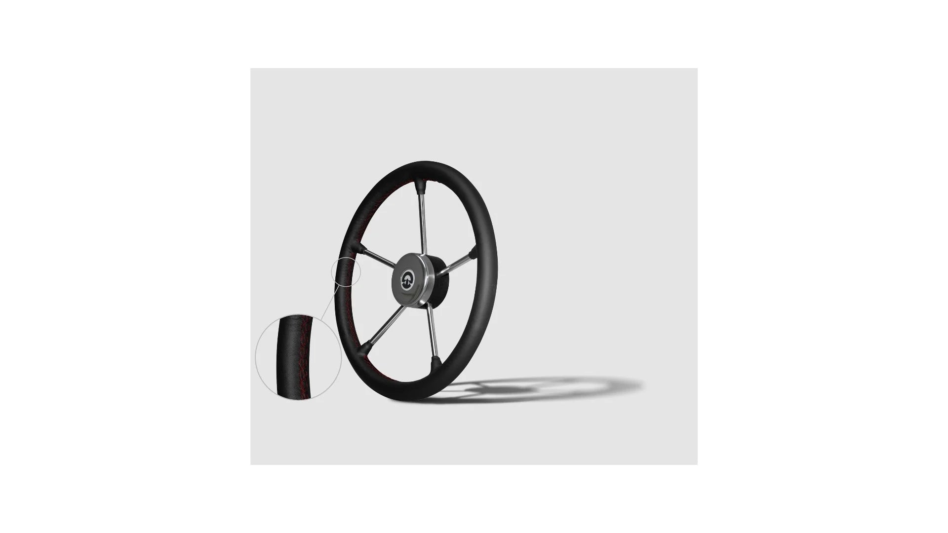 Stuurwiel met zwarte leren grip en 5 RVS spaken - Diam. 40 cm