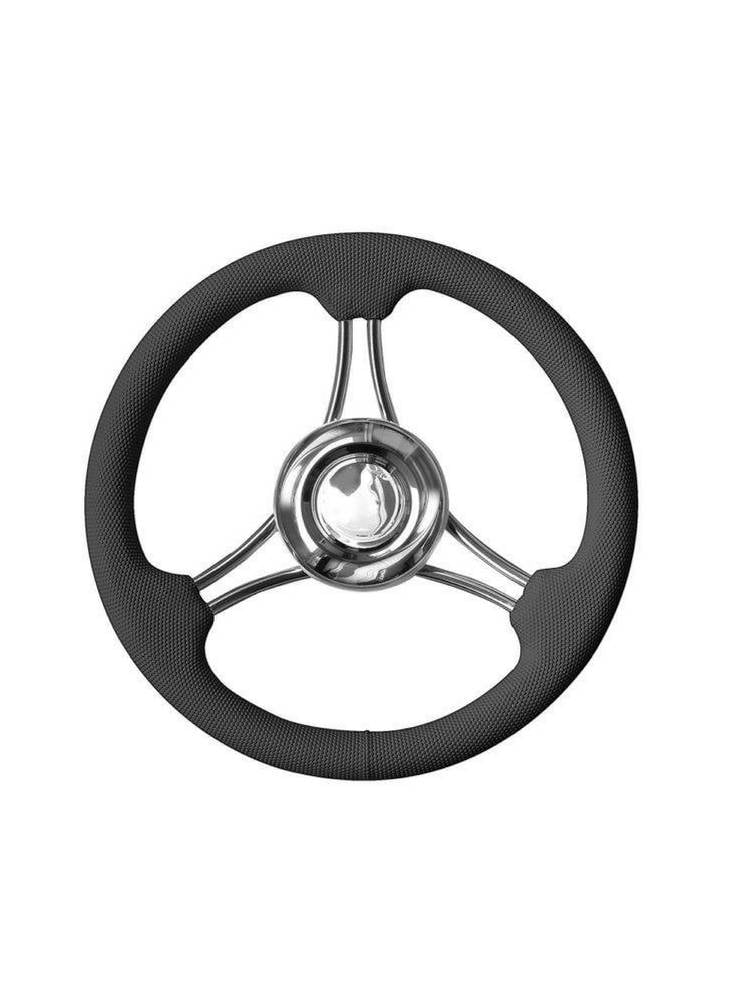 Stuurwiel 35 cm met geribbelde PU grip en 6 gebogen RVS spaken