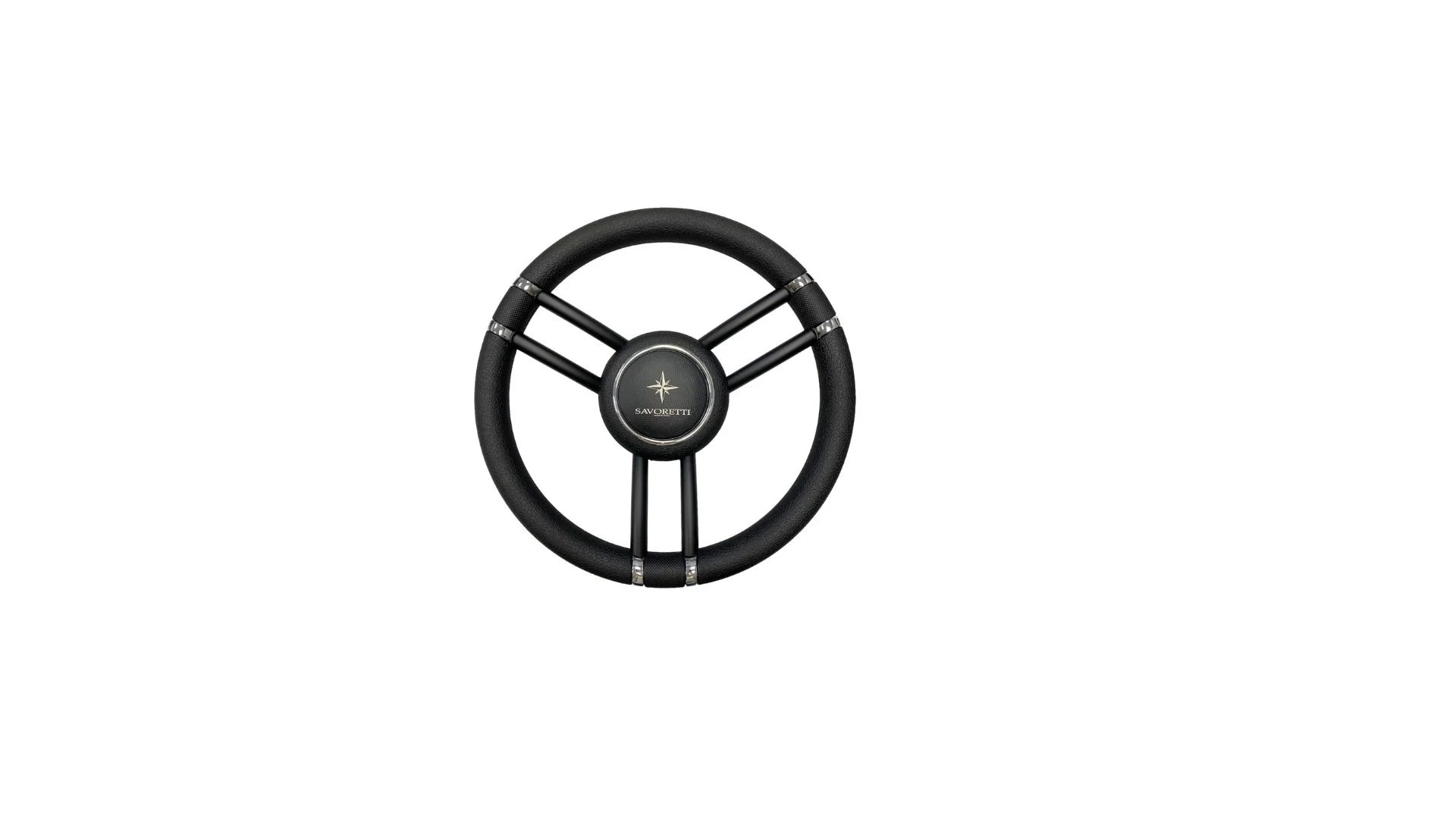 Stuurwiel met zwarte PU-grip en 6 zwart gecoate RVS spaken