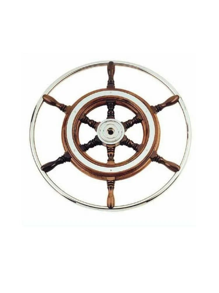 Stuurwiel RVS met mahonie hout - 6 houten spaken - Diam. 49 cm