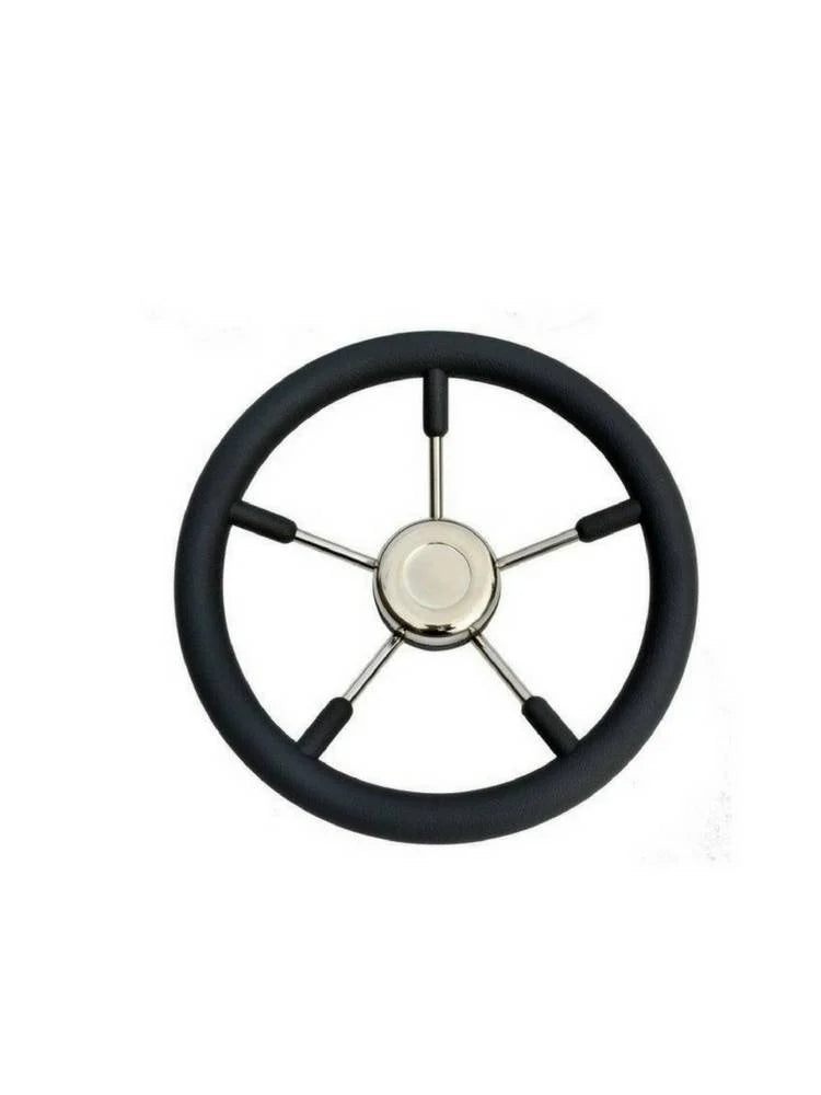 Stuurwiel met zwarte PU grip en 6 RVS spaken - Diam. 45, 55 of 70 cm