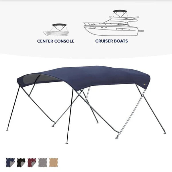 Cruiser biminitop - RVS - Breedte 180 <> 210 cm - Hoogte 135 cm - Doek 220 cm - kleurstaal en tekening
