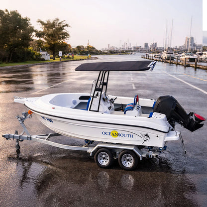 Heavy Duty T-Top - Zwart gecoat - Dekmontage - Zwart doek - op boot