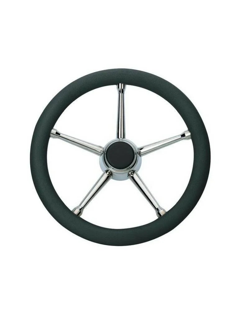 Stuurwiel met zwarte PU grip en 5 RVS  spaken - Diam. 35 cm