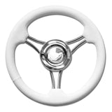 Stuurwiel met geribbelde witte PU grip en 6 gebogen RVS spaken - diam. - 35 cm